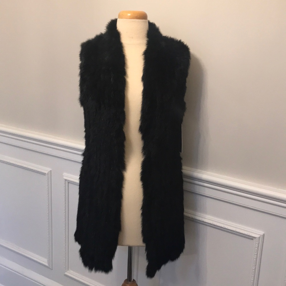 NWT Rabbit Fur knitted vest in black size S